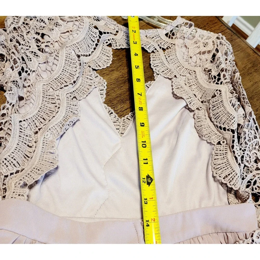 maniju tan lace long sleeve cutout maxi dress formal event size s - Picture 6 of 10